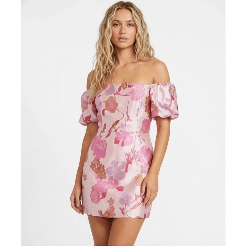 Off-Shoulder Floral Mini Dress in Pink